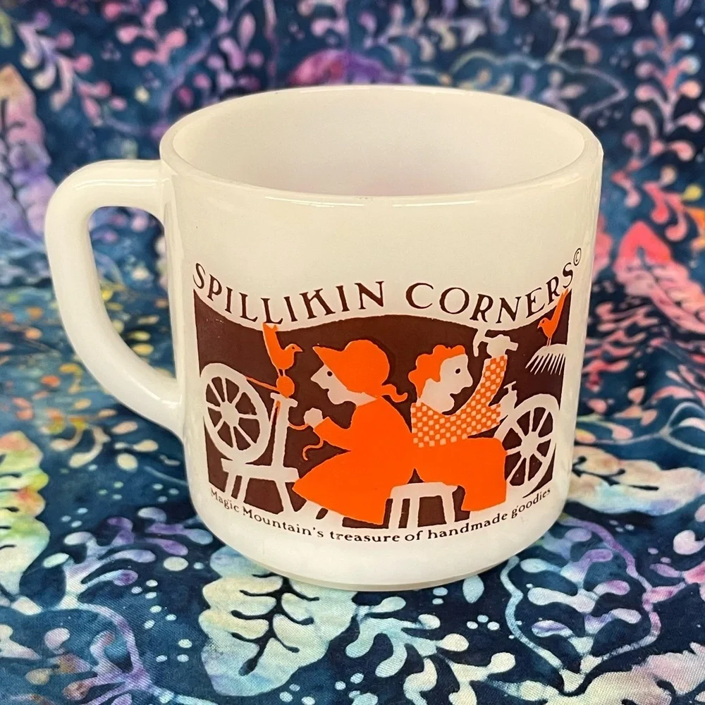 Vintage Spillikin Corners Milk Glass Coffee mug from Magic Mountain 1970's